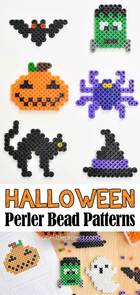 Halloween Perler Beads | FREE Halloween Perler Bead Patterns Easy Halloween Perler Bead Patterns, Printable Fuse Bead Patterns, Perler Beads Fall Patterns, Perler Halloween Pattern, Pearler Bead Patterns Halloween, Fall Pearler Beads Ideas, Pearler Bead Halloween Patterns, Skeleton Perler Bead Patterns, Peeler Bead Halloween