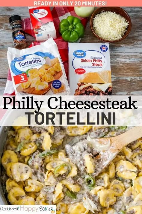 Philly Cheesesteak Tortellini Quick Cheap Easy Dinners, Easy Anniversary Dinner At Home, Cheap Tortellini Recipes, Electric Lunchbox Meals, Dinner Ideas Fast Easy Meals, Simple Cheap Dinner Ideas, Great Value Meals, Dinner For 9 People, Dollar General Meals Easy Dinners