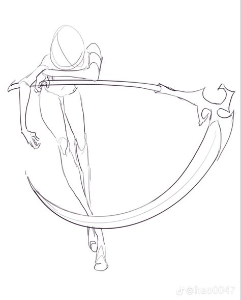 Bow Character Poses, Sythe Reference Pose, Claw Poses Drawing, Sythe Poses Drawing Male, Polearm Poses Drawing, Sycthe Drawings, Pose Ideas Sketch, Sythe Poses Drawing Reference, Sythe Poses Anime