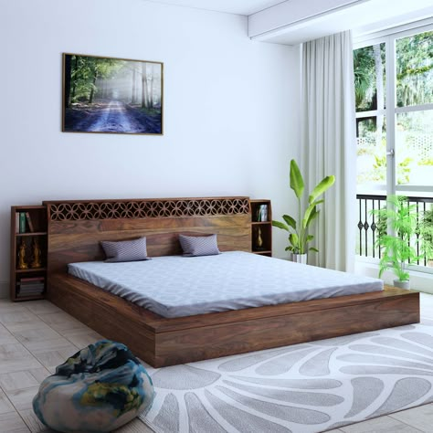 Online Furniture Store in India- Buy furniture online at Homeedge Wooden Carving Design, Solid Wood Bed Design, Latest Wooden Bed Designs, King Size Bed Designs, Wooden King Size Bed, Simple Bed Designs, Small Bedroom Furniture, Wood Bed Design, Headboard Bed