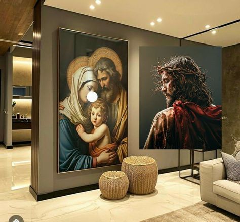 Altar Wall Design, Christian Interior Design, Wall Altar Ideas Catholic, Catholic Home Altar Ideas Living Rooms, Home Altar Catholic, Catholic Altar, Altar Design, Church Interior Design, Faith And Hope