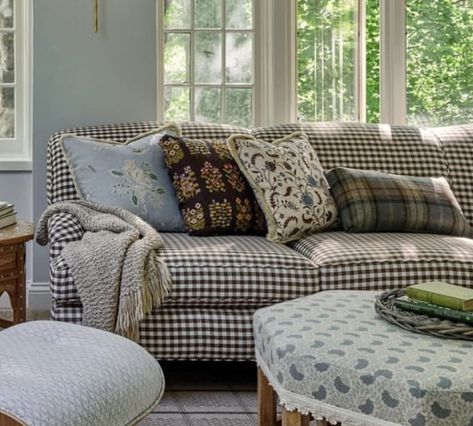 Checkered Couch Living Room, Blue Plaid Couch Living Room, Gingham Couch Living Room, Plaid Couch Living Room, Gingham Couch, Gingham Sofa, Plaid Couch, Striped Couch, Plaid Sofa