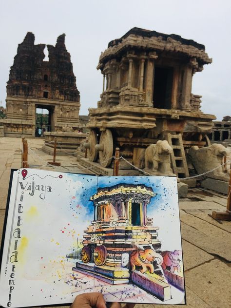 Monuments Of India Drawing, Hampi Paintings, Temple Architecture Sketch, Hampi Sketches, Photo To Sketch, Easy Portrait Drawing, Easy Portrait, Arduino Bluetooth, Temple Painting