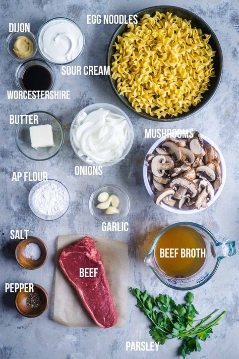 This traditional beef stroganoff is made with juicy steak, sauteed onions, mouthwatering mushrooms, and tender egg noodles in a savory stroganoff sauce – in only 30 minutes! Light Beef Stroganoff, Diy Beef Stroganoff, Beef Stroganoff Seasoning Recipe, Beef Stroganoff No Noodles, Beef Stroganoff Without Cream Soup, Beef Stroganoff With Steak Strips, The Best Beef Stroganoff Recipe, Beef Stroganoff Mashed Potatoes, Noodles And Company Steak Stroganoff Recipe