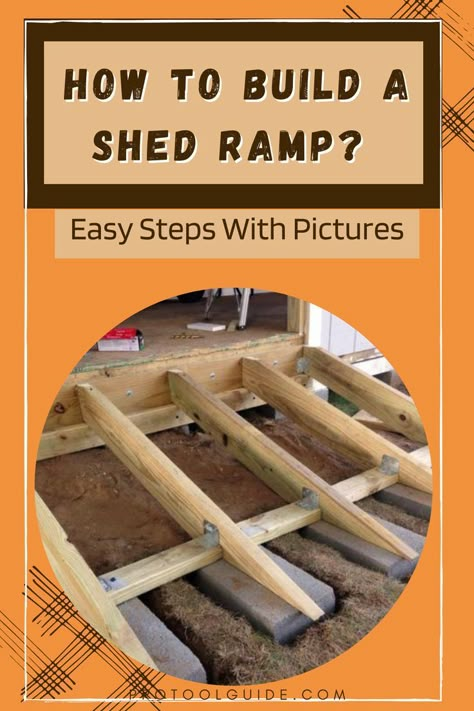 How to build a shed ramp? #protoolguide How To Make A Ramp For A Shed, Shed Ramp Diy, Building Ramp For Shed, Diy Shed Steps, Ramp To Shed, How To Build A Ramp For A Shed, How To Build A Shed Ramp, Shed Ramp Diy How To Build, Shed Ramps For Mower