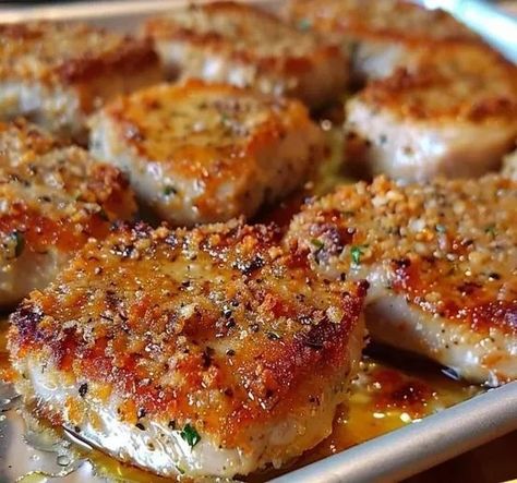 Parmesan Baked Pork Chops Pork Chop Ideas, Parmesan Baked Pork Chops, Cheesy Pork Chops, Beef Sausage Recipes, Italian Bread Crumbs, Pan Fried Pork Chops, Parmesan Crusted Pork Chops, Parmesan Pork Chops, Boneless Pork Chop Recipes