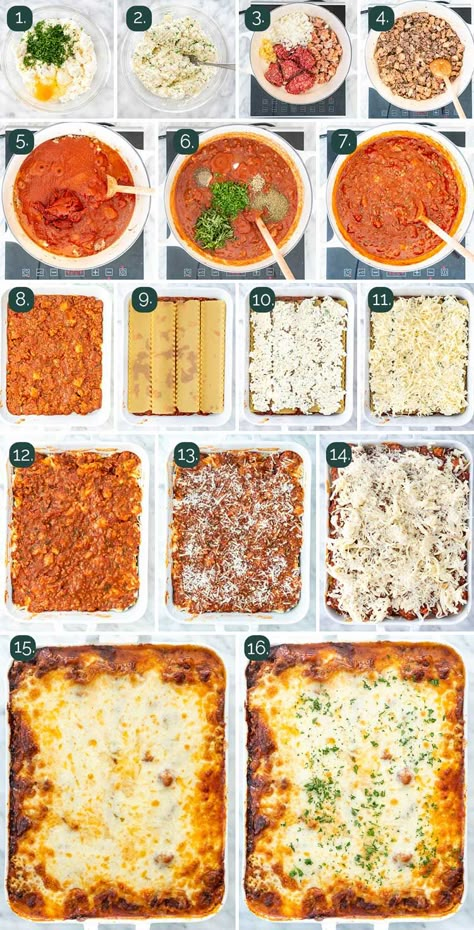 Simple Lasagna Recipe Ricotta, Simple Healthy Lasagna Recipe, Lagsana Recipe With Ricotta Cheese, Lasagna Recipe For One, Homemade Lasagna No Ricotta, Homemade Italian Lasagna Recipe, Riccota Cheese Mixture For Lasagna, Lasagna Pasta Noodles, Homage Lasagna