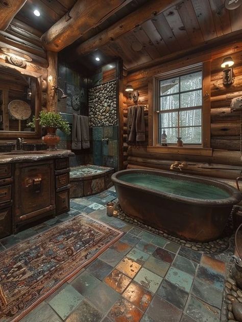 Small Baths, Cabin Homes Interior, Log Cabin Interior, Log Home Interiors, Log Cabin Rustic, Architecture Bathroom, Cabin Bathrooms, Dream Life House, Rustic Home Design