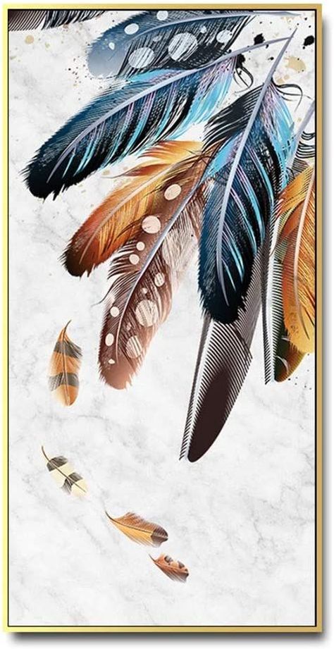 Feather Pictures Art, Hallway Paintings Wall Art, Feather Paintings On Canvas, Paintings Of Feathers On Canvas, Pictures Of Feathers, Paintings For Office Wall Canvas, Colorful Artwork For Living Room, Painting Feathers Acrylic, Feather Wall Painting