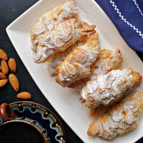 Almond Croissants Recipe, Almond Puff Pastry Recipes, Croissants With Puff Pastry, Easy Almond Croissant, Almond Croissant Recipe, Almond Puff, Almond Paste Recipes, Spoiling Yourself, Almond Croissants