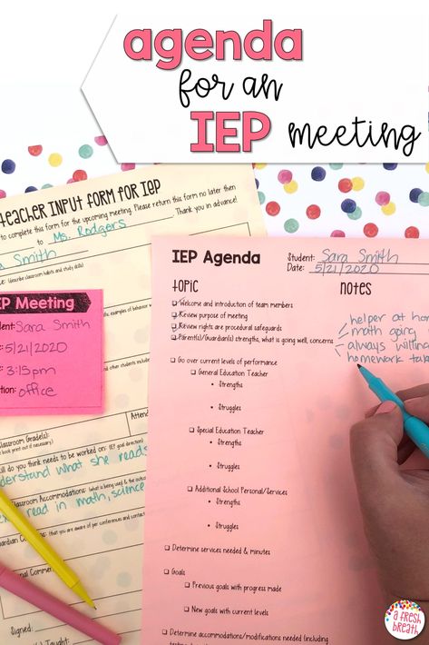 Iep Agenda Special Education, Special Education Iep Organization, Ard Meeting Special Education, Iep Meeting Room Decor, Coteaching Classroom Special Education, Educational Diagnostician Organization, Iep Meeting Agenda, Iep At A Glance Free Editable, Iep Organization Teachers