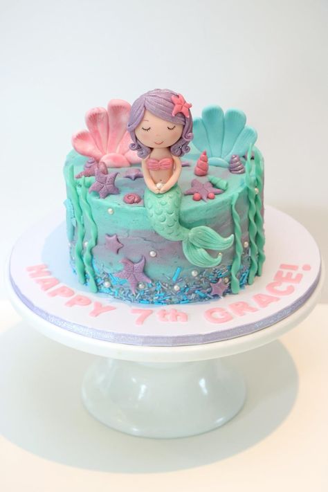 Mermaid 2nd Birthday Cake, Flat Mermaid Cake, Birthday Cake Mermaid Theme, Mirmade Cake, Buttercream Mermaid Cake, Small Mermaid Cake, Mermaid Birthday Cakes For Kids, Mermaid First Birthday Cake, Little Mermaid First Birthday Party