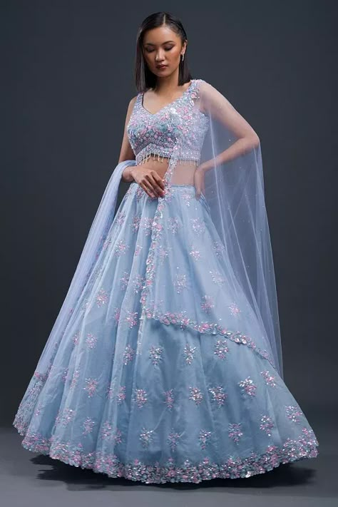 CHOLI LEHNGA DESIGNS 2023 ON 30% OFF FOR MORE DESIGNS CLICK HERE https://youtu.be/ra8NuWb32wc Choli Lehnga Designs, Lehnga Designs 2023, Lehenga For Bride's Sister, Light Blue Lehenga, Bridesmaids Lehenga, Wedding Lengha, Engagement Dress For Bride, Indian Dress Up, Light Periwinkle