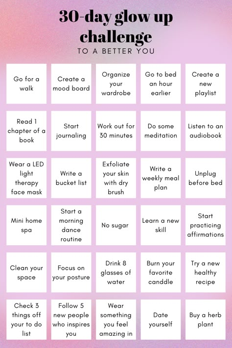 30 Day Glowup Challenge, 30 Days Challenge Glow Up, Planing Ideas For Day, 6 Week Glow Up Challenge, 2 Month Glow Up Plan, Pinterest 30 Day Challenge, 50 Day Glow Up Challenge, 30 Glow Up Challenge, Things To Do Everyday To Glow Up