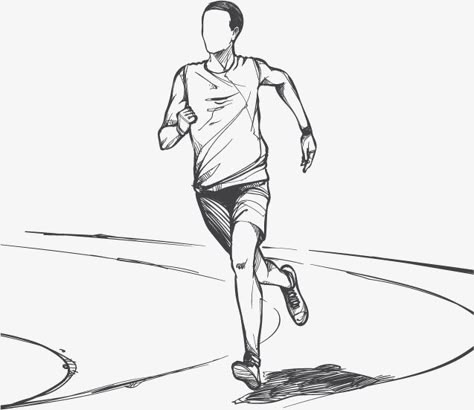 Running Person Sketch, Sports Figure Drawing, Running Man Drawing Reference, Guy Running Drawing, Someone Running Drawing, Running Illustration Drawings, Running Person Drawing, Running Art Reference, People Running Drawing