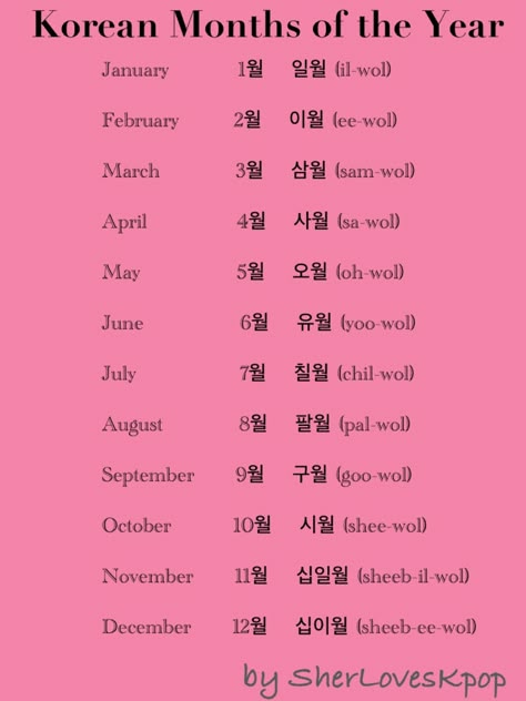 Months of the year Korean Months Of The Year, Korean Months, Months In Korean, Korean Tips, Learn Korean Alphabet, Korean Vocabulary, Learn Hangul, Korean Study, Learn Korea