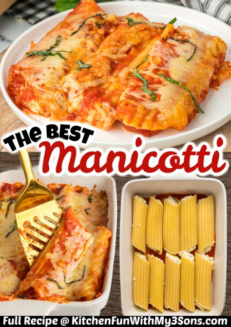 This cheesy Manicotti Recipe is the ultimate comfort food. The manicotti are baked to perfection with a savory cheese filling that pairs wonderfully with your favorite marinara sauce. 3 Cheese Manicotti Recipe, Stuffed Manicotti Recipe, Cheese Manicotti Recipe, Best Manicotti Recipe, Easy Manicotti Recipe, Baked Manicotti, Stuffed Manicotti, Cheese Manicotti, Manicotti Recipe