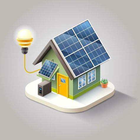 Smart home with solar panels. 3d vector illustration Solar Panel Drawing, Solar Energy Illustration, Solar Panel Illustration, Solar Drawing, Solar Panels Architecture, Solar Panel Project, Diy Solar Power, How Solar Energy Works, Diy Solar Power System