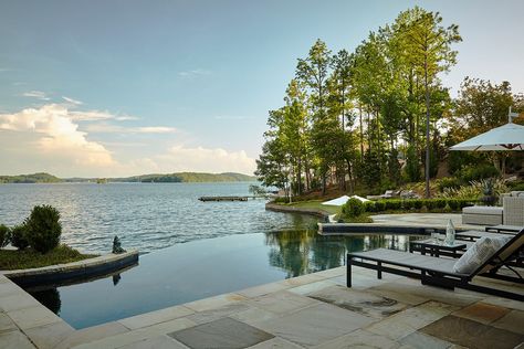 Country Home on Lake Martin with Infinity-Edge Pool- Alexander City, Alabama Cedar Shake House, Infinity Edge Pool, European Architecture, Atlanta Homes, Lake Cottage, Lake Home, River House, Ship Lap Walls, Beautiful Lakes