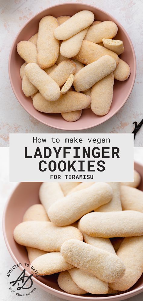 Vegan Lady Fingers, Vegan Crunchy Cookies, Vegan Tiramisu Recipe, Vegan Patisserie, Vegan Ladyfingers Recipe, Vegan Cookie, Vegan Tiramisu, Vegan Biscuits, Vegan Baking Recipes