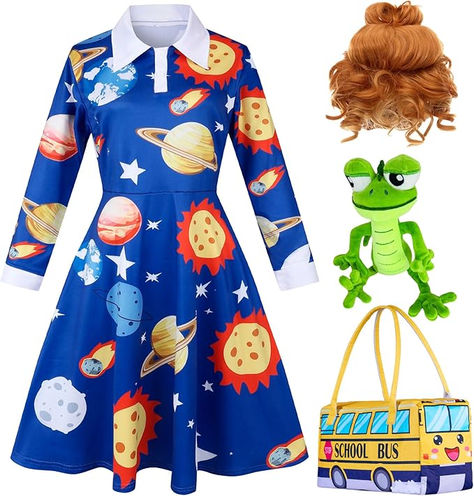 teacher halloween costumes teacher costumes teacher halloween group costumes Ms Frizzle Dress, Wild Red Hair, Ms Frizzle Costume, Curly Red Wig, Frizzle Costume, Halloween Group Costumes, Miss Frizzle, Teacher Halloween Costumes, Ms Frizzle