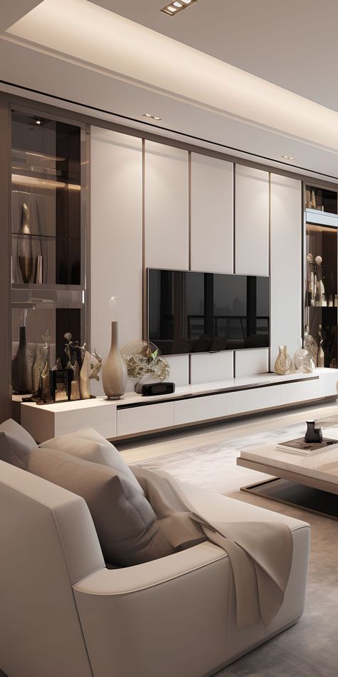 Tv Wall Design Luxury, Luxury Tv Wall, Ruang Tv, Modern Tv Room, Tv Unit Design Modern, Modern Apartment Living Room, Tv Unit Interior Design, Modern Tv Units, Modern Tv Wall