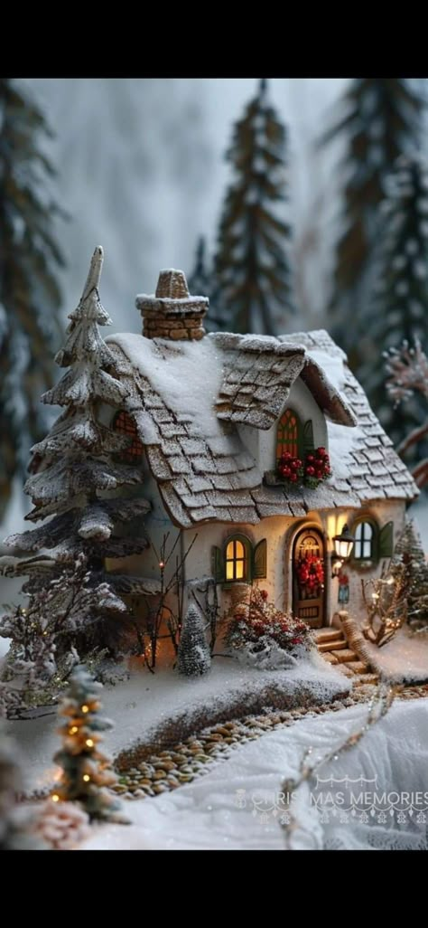 Christmas Diorama Diy, Christmas Diorama Ideas Diy, How To Build A Christmas Village Display, Christmas House Miniature, Christmas Miniature House, Christmas Minature Village Ideas, Mini Christmas House, Diy Mini Christmas Village, Christmas Diorama Ideas Winter Scenes