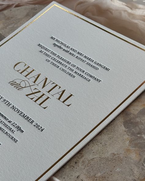 Crème de la crème 🤌🏼 Will show more next week … 900gsm | Duplex | Letterpress | Foil #wedding #weddinginvitations #weddingphotography #weddinginvites #goldfoil #letterpress #stpatrickscathedral #weddingstyle #weddinginspiration #weddinginspo #metropolis Gold Foil Invitations, Gold Foil Invitation, Gold Foil Wedding Invitations, Gold Foil Wedding, Foil Wedding Invitations, Letterpress Invitations, Stationery Inspiration, Letterpress Wedding Invitations, Foil Invitations