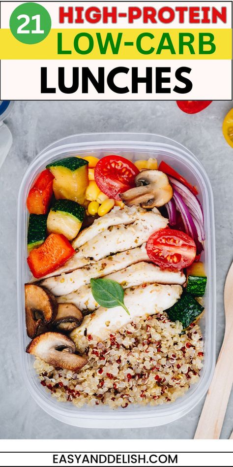 A meal prep container with quinoa, sliced chicken breast, and vegetables. High Protein Lunch Ideas Easy, Low Carb High Protein Lunch, High Protein Low Carb Meal Prep, High Protein Lunch Ideas, High Protein Meal Plan, Easy High Protein Meals, Protein Meal Plan, Protein Lunch, High Protein Meal Prep