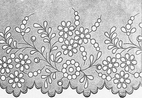 Whitework Embroidered Duvet Cover, Cutwork Embroidery, Parchment Craft, Floral Embroidery Patterns, Geometric Embroidery, Border Embroidery Designs, Border Embroidery, Pola Sulam, Embroidery Motifs