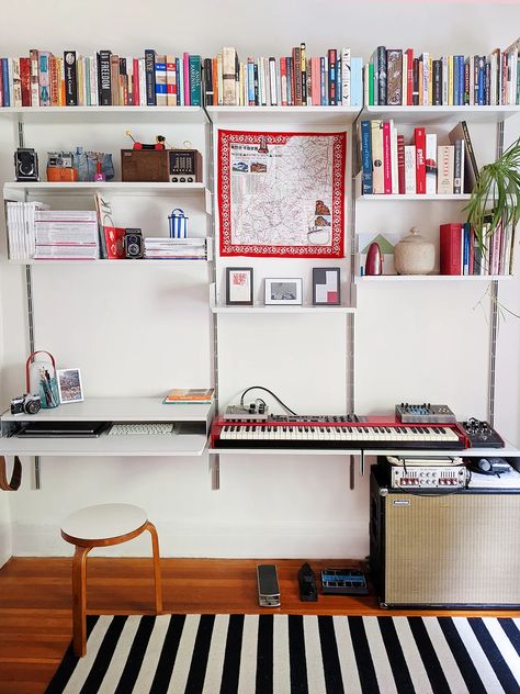 Ceiling Kitchen Cabinets, Organized Apartment, Track Shelving, Bedroom Closet Office, Dieter Rams Design, Modern Shelving Units, Ceiling Kitchen, Storage Bookcase, Music Studios