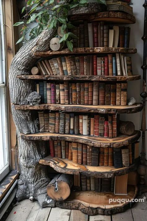 Traditional Bookcases, Tree Bookshelf, Escalier Design, Unique Shelves, Creative Storage Solutions, Home Library Design, Bookshelf Design, Creative Storage, Sustainable Furniture