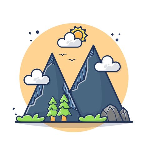 Mountain Cartoon Drawing, Cute Mountain Illustration, Cute Mountain Drawing, Mountain Animation, Mountain Cartoon, Cartoon Mountains, Camp Website, Mountain Icon, Mountains Illustration