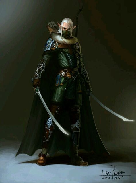 Dual swords Ranger Rpg, Elf Ranger, Male Elf, Elf Warrior, Wood Elf, Heroic Fantasy, Longbow, High Elf, Dungeons And Dragons Characters