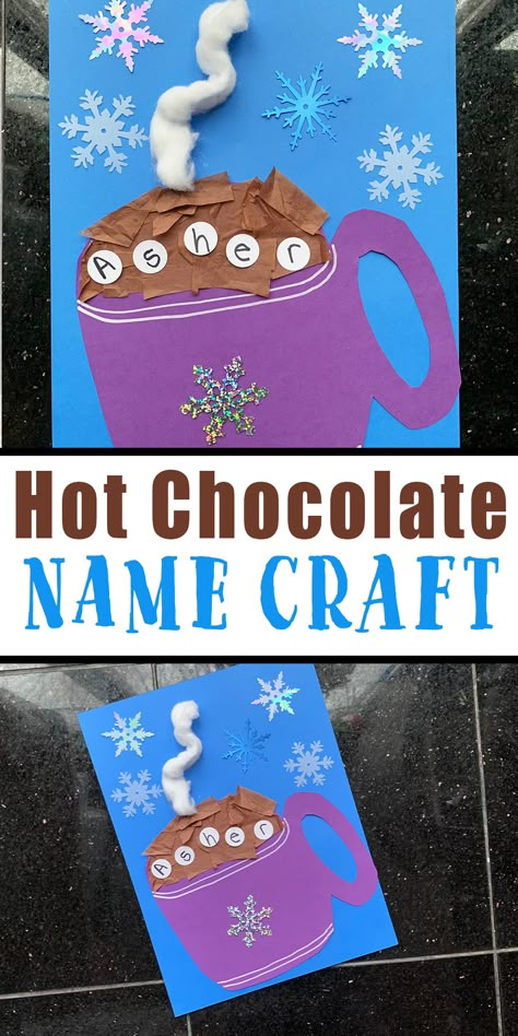 December Craft For Kids, Stocking Toddler Craft, Cold Weather Crafts For Preschoolers, Preschool Holiday Crafts For Parents, December Craft Preschool, Winter Fun Crafts Preschool, January Arts And Crafts For Kids Easy, Winter Holidays Preschool, Hot Chocolate Art Preschool