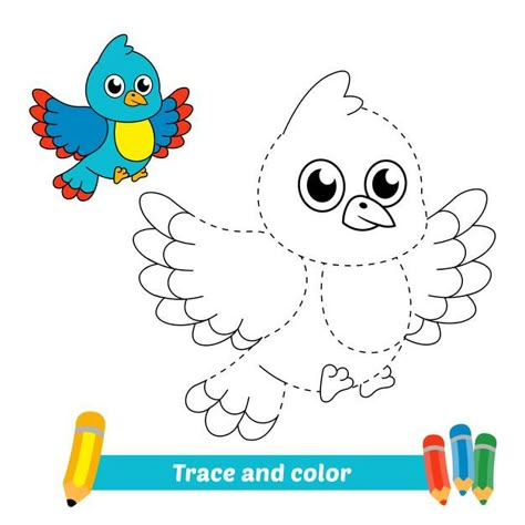 Birds Kindergarten Activities, Easter Crafts Diy Kids, Birds For Kids, Trace And Color, Bird Vector, Bird Coloring, Handmade Bookmarks Diy, Easy Art For Kids