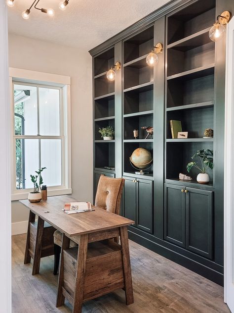 Bespoke Bookcase Built Ins, Large Office Bookshelf, Full Height Built In Bookcase, Cabinet Bookcase Built Ins, Gray Built In Bookshelves, Trim For Built In Bookshelves, Hunter Green Built In Bookcase, Built In Bookcase High Ceiling, Industrial Built Ins