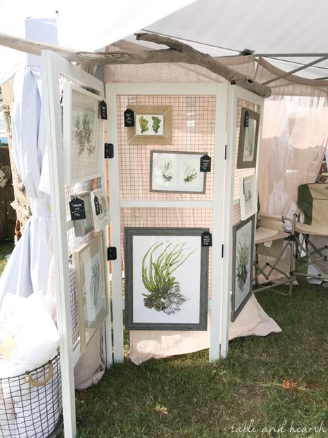 DIY Folding Frame Display Wall for Vendor Booths | Table and Hearth Craft Fair Wall Display Ideas, Vendor Wall Ideas, Vender Display Ideas, Diy Display Wall, Vender Booth Ideas Display, Diy Booth Display, Diy Display Stand, Outdoor Booth, Booth Display Ideas Diy