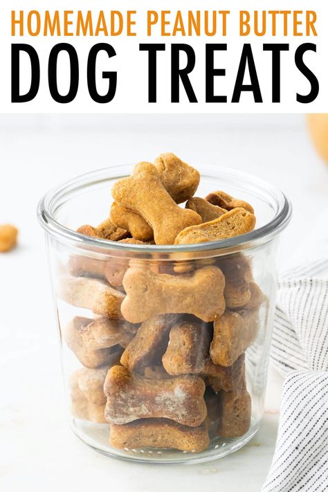 These homemade peanut butter dog treats are so easy and you only need four ingredients. Pups will love the peanut butter flavor! Homemade Peanut Butter Dog Treats Recipe, Dog Treat Recipes Easy, Making Dog Treats, Dog Treats Homemade Peanut Butter, Homemade Peanut Butter Dog Treats, Cookies With Pumpkin, Homemade Dog Treat Recipes, Peanut Butter Dog Biscuits, Homemade Dog Cookies