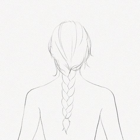 Side Profile Drawing Full Body Woman, Hair Drawing Reference Side View, Hair From Behind Drawing, Back Of Head Drawing, Back Of Head Hair, Braid Drawing, Draw Braids, Girl Hair Drawing, How To Draw Braids