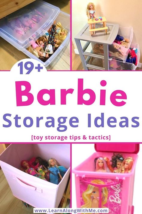 Barbie stuff everywhere? These Barbie storage ideas will help you get your child's Barbie dolls, cars, accessories and other stuff nicely organized and stored.

Some of them are dedicated Barbie storage products (like a Roll away cart) and others are storage bins and baskets that you may already have around your house.

If you need some toy storage ideas and inspiration...check it out.


#barbiestorageideas  #barbieorganizationideas  #barbiestorage  #toystorage  #toystorageideas  #dollstorage Storage Ideas For Barbie Dolls, Toy Organization For Bedroom, Best Way To Organize Barbie Stuff, Barbie Doll Clothes Storage Ideas, Girls Bedroom Toy Storage Ideas, Doll Accessories Organization, Storage For Barbie Stuff, Storage For Barbie Accessories, Organization For Barbie Stuff