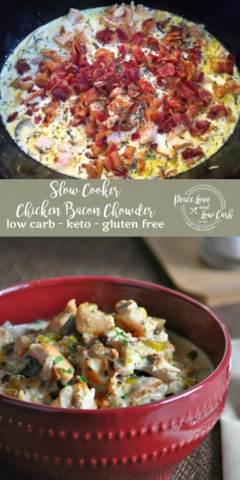 Soup Bacon, Bacon Chowder, Chicken Chowder, Low Carb Soups, Keto Crockpot, Keto Soups, Bacon Chicken, Keto Soup, Chicken Crockpot