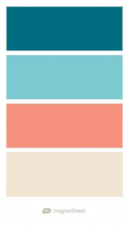 Teal Waters, Turquoise, Coral, and Champagne Wedding Color Palette - custom color palette created at MagnetStreet.com #weddingcolors Color Calipso, Coral Colour Palette, Custom Refrigerator, Champagne Wedding Colors, Teal Color Palette, Coral Colour, Wedding Color Trends, Pink Cap, Color Schemes Colour Palettes