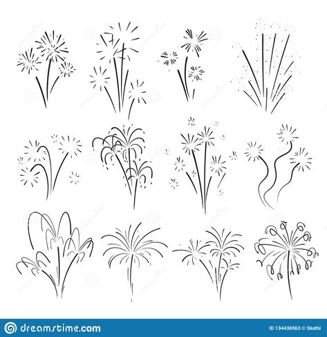 Illustration about Hand drawn set of fireworks. Curly swishes, swashes, swoops. Doodle swirl. Isolated vector illustration on white background. Illustration of festive, drawing, card - 134436563 Fire Works Doodle, Firework Drawing Simple, How To Draw Fireworks Step By Step, Fire Works Drawing Art, Sparkler Drawing, Draw Fireworks Easy, Fireworks Doodle, New Years Doodles, Bujo New Year