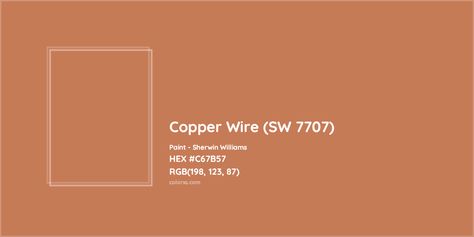 Sherwin Williams Copper Wire (SW 7707) Paint color codes, similar paints and colors Copper Wire Sherwin Williams, Chivalry Copper Sherwin Williams, Copper Harbor Sherwin Williams, Copper Wall Paint, Copper Color Paint, Copper Paint Colors, Interior Design Small House, Design Small House, Analogous Color Scheme