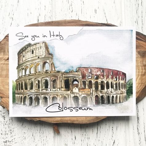 Landmark Drawings, Colosseum Italy, Drawing Gouache, 7 Wonders Of The World, Watercolor Architecture, 7 Wonders, Interior Design Sketches, Watercolor Paintings For Beginners, City Drawing