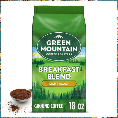 Green Mountain Coffee Roasters Breakfast Blend, Ground Coffee, Light Roast, Bagged 18 oz Green Mountain Coffee, Decaffeinated Coffee, Mountain Coffee, Roasted Coffee Beans, Coffee Breakfast, Ground Coffee, Dark Roast, Green Mountain, Quality Coffee