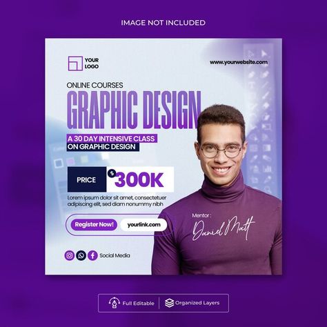 Courses luxury modern graphic design ins... | Premium Vector #Freepik #vector #graphic-design #courses #corporate-flyer-design #online-course Courses Design, Instagram Post Design, Big Burgers, Graphic Design Course, Logo Psd, Technology Icon, Social Media Design Inspiration, Home Icon, Design Course