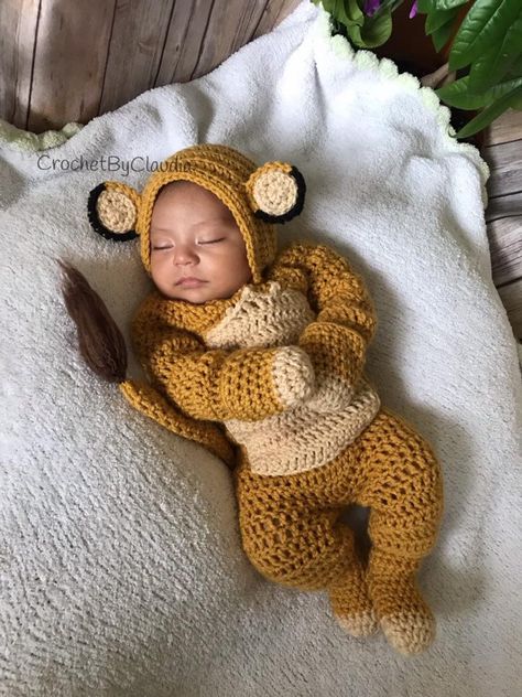 Lion King Crochet, Simba Costume, Simba Birthday, Costume Lion, Crochet Newborn Outfits, Infant Dresses, Lion Crochet, Newborn Costume, Crochet Coats