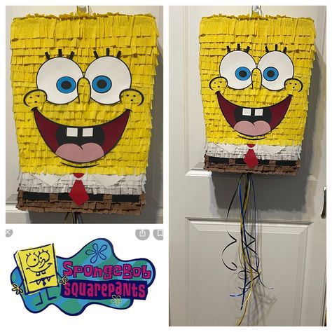 Mini Homemade Spongebob Squarepants piñata made with cardboard, paper mache, crepe paper, and Cricut machine. I bought an SVG file from Etsy for this piñata Diy Spongebob Pinata, Spongebob Pinata, Spongebob Birthday Party, Diy Pinata, Spongebob Birthday, Birthday Gifts For Boyfriend Diy, Boyfriend Diy, Birthday Gifts For Boyfriend, Gifts For Boyfriend